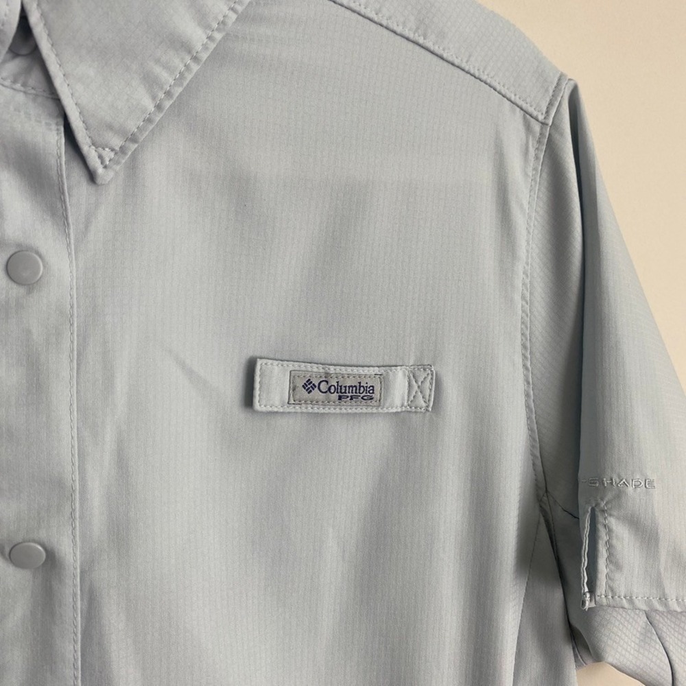 Columbia PFG Fishing Shirt Womens Large Vented Hiking Blue Short Sleeves Omni - Picture 2 of 8